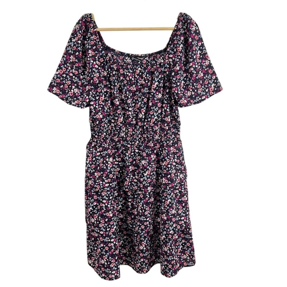 PRETTYGARDEN Floral Short Sleeve Tiered Ruffle Boho Mini Dresses Size Large